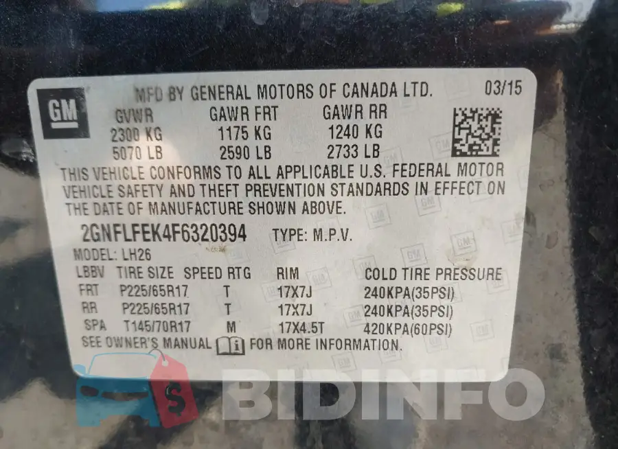 2GNFLFEK4F6320394 Photo# 9