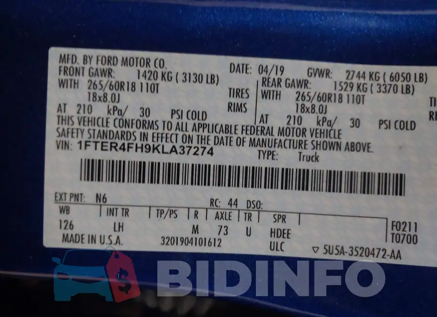 1FTER4FH9KLA37274 Photo# 9