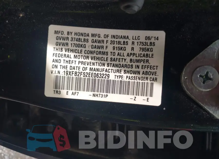 19XFB2F52EE063229 Photo# 9