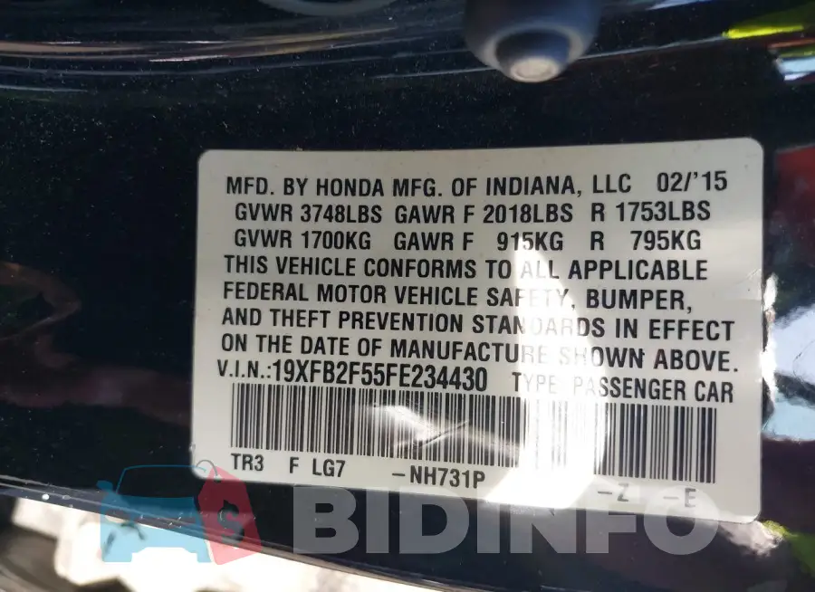 19XFB2F55FE234430 Photo# 9