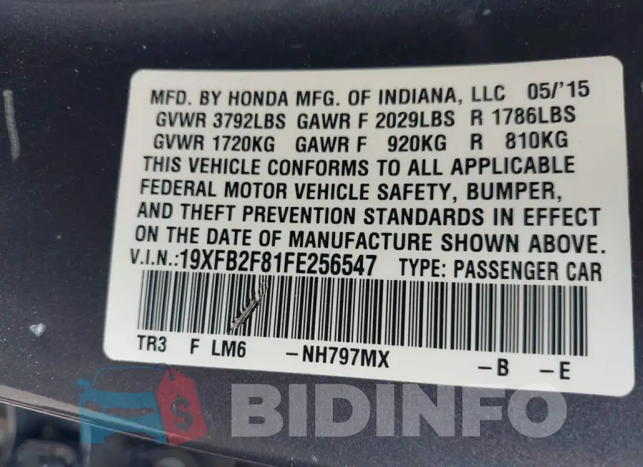 19XFB2F81FE256547 Photo# 9