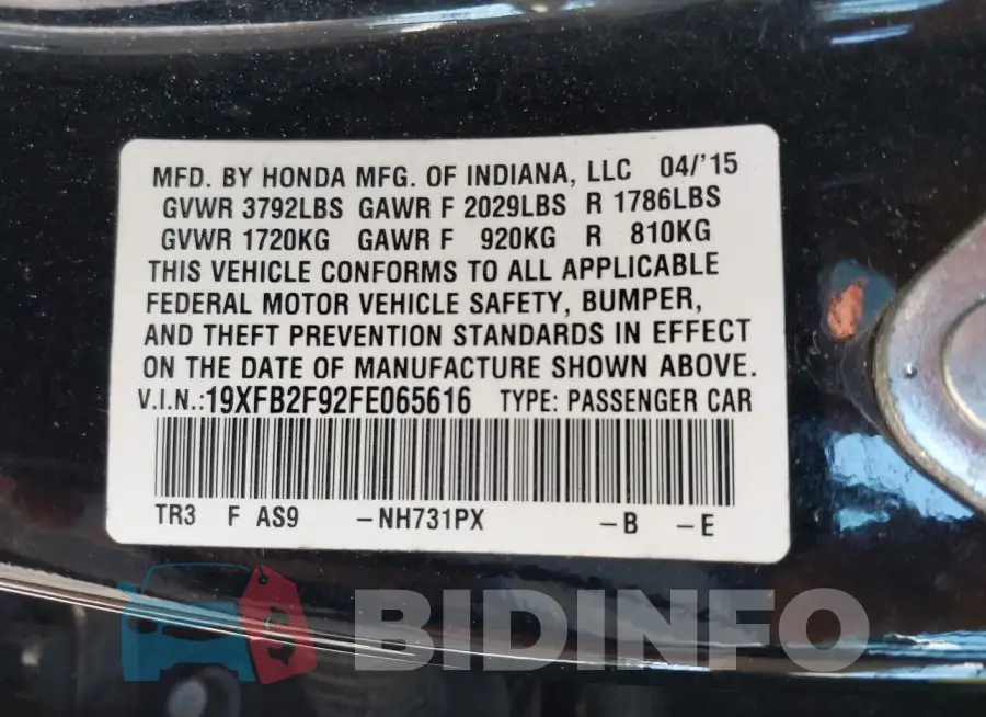 19XFB2F92FE065616 Photo# 9
