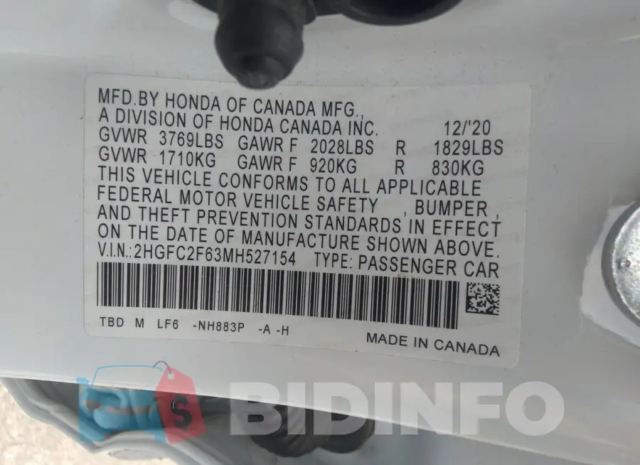 2HGFC2F63MH527154 Photo# 9