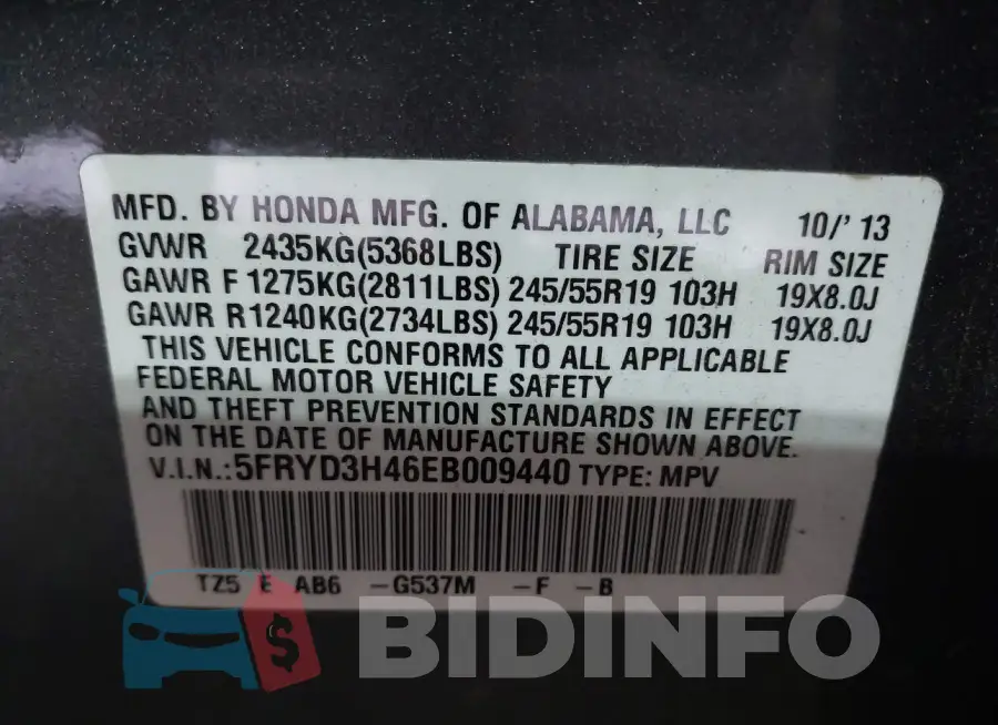 5FRYD3H46EB009440 Photo# 9