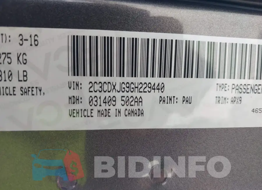2C3CDXJG9GH229440 Photo# 9