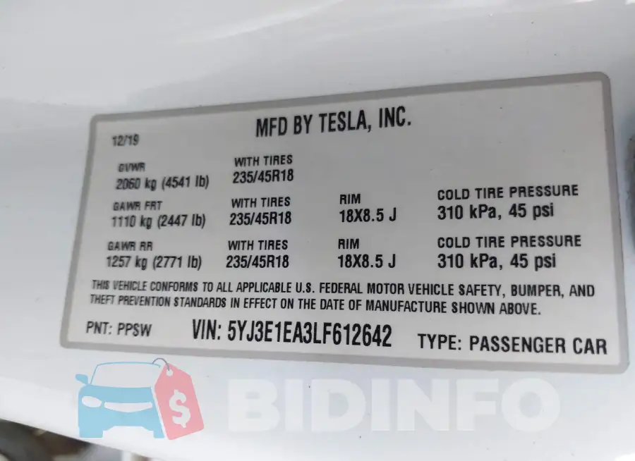 5YJ3E1EA3LF612642 Photo# 8