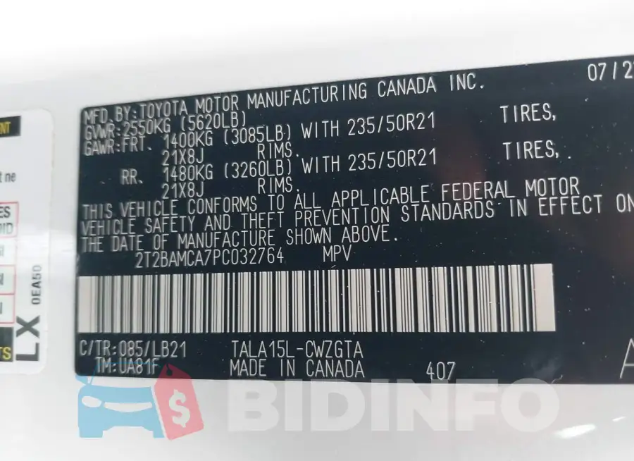 2T2BAMCA7PC032764 Photo# 9