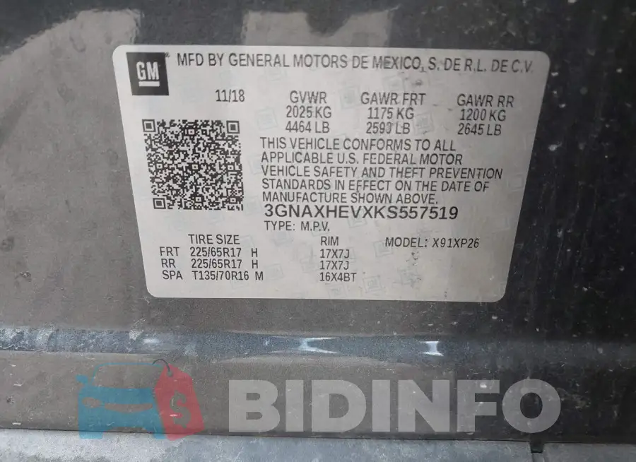 3GNAXHEVXKS557519 Photo# 9