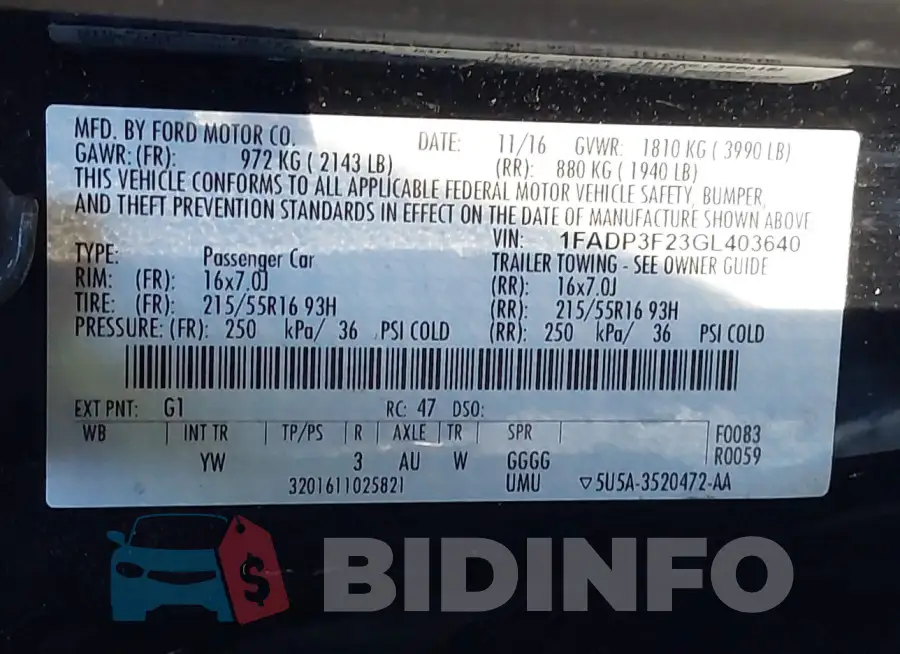 1FADP3F23GL403640 Photo# 9