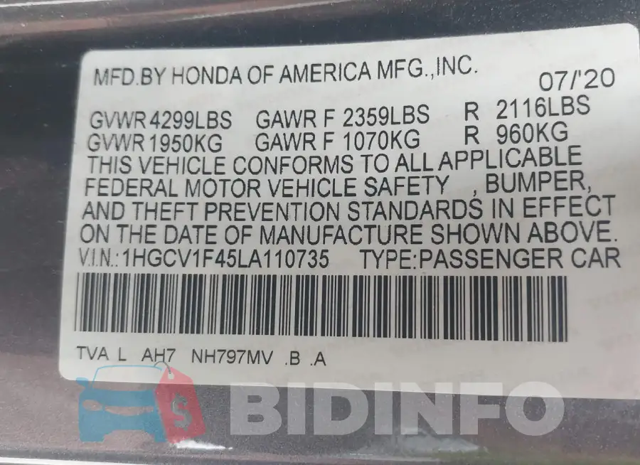 1HGCV1F45LA110735 Photo# 9