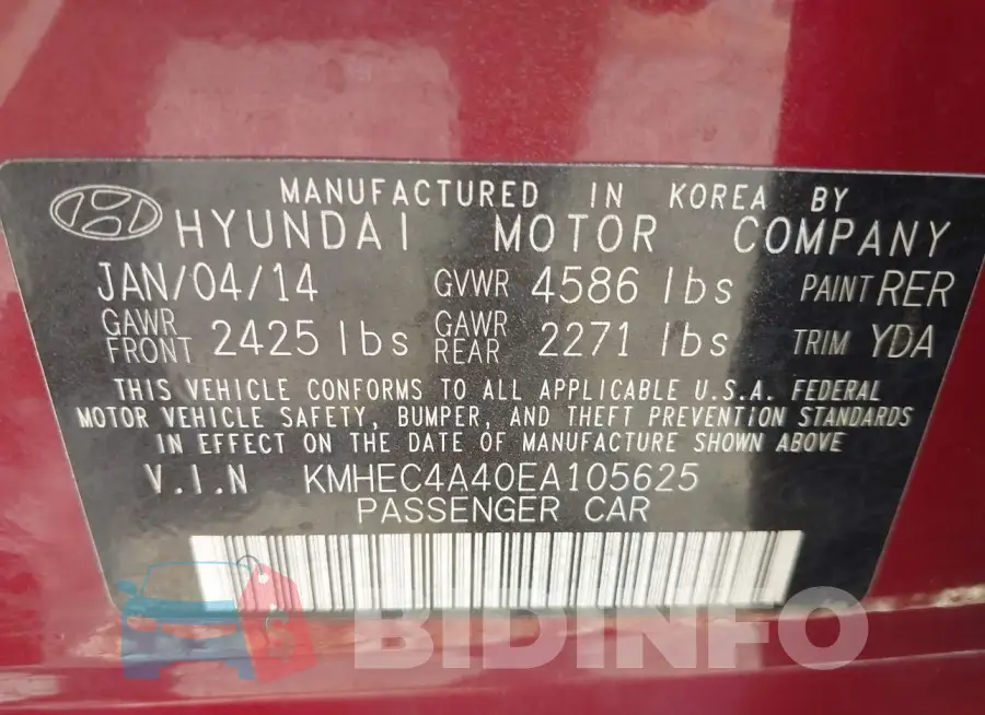 KMHEC4A40EA105625 Photo# 9