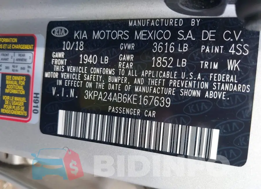 3KPA24AB6KE167639 Photo# 9