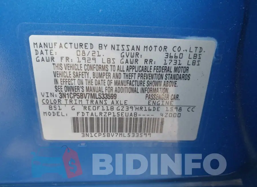 3N1CP5BV7ML533599 Photo# 9
