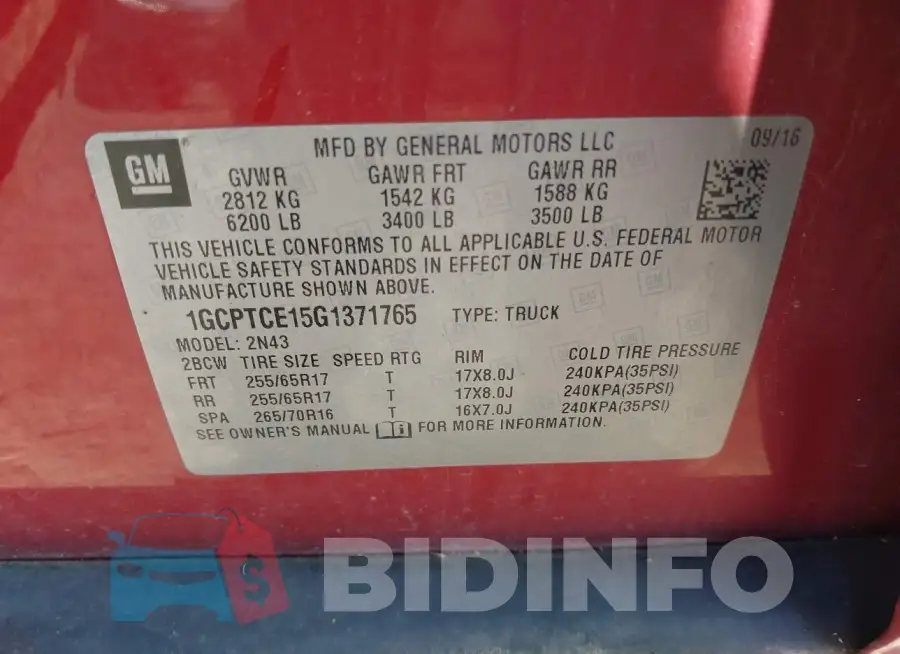 1GCPTCE15G1371765 Photo# 9