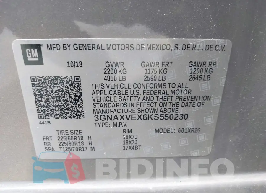 3GNAXVEX6KS550230 Photo# 9