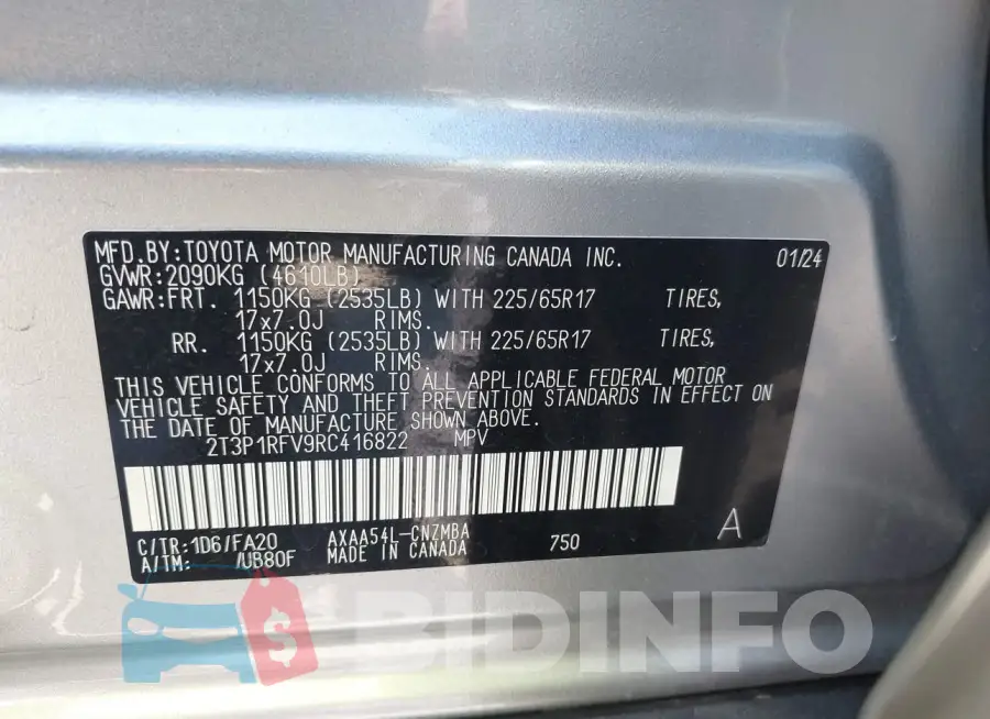 2T3P1RFV9RC416822 Photo# 9