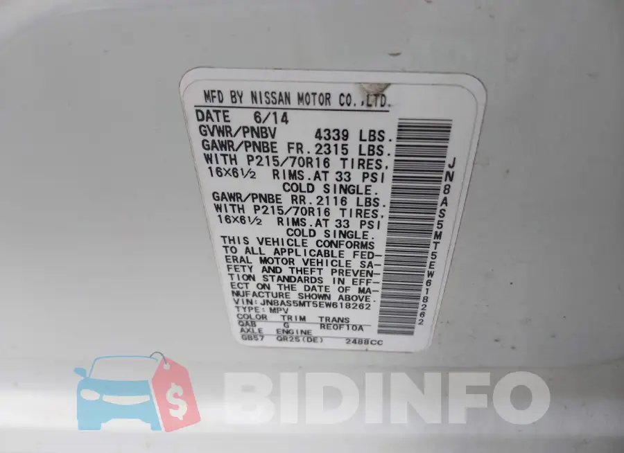 JN8AS5MT5EW618262 Photo# 9