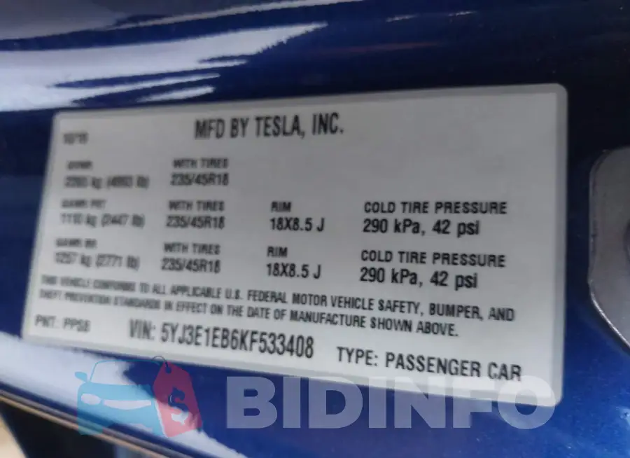 5YJ3E1EB6KF533408 Photo# 9