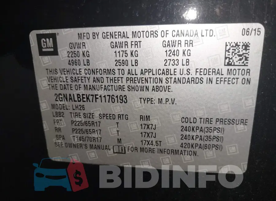 2GNALBEK7F1176193 Photo# 9