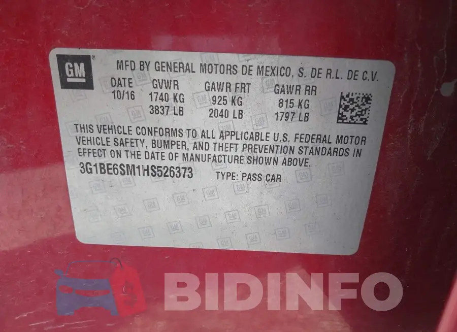 3G1BE6SM1HS526373 Photo# 9