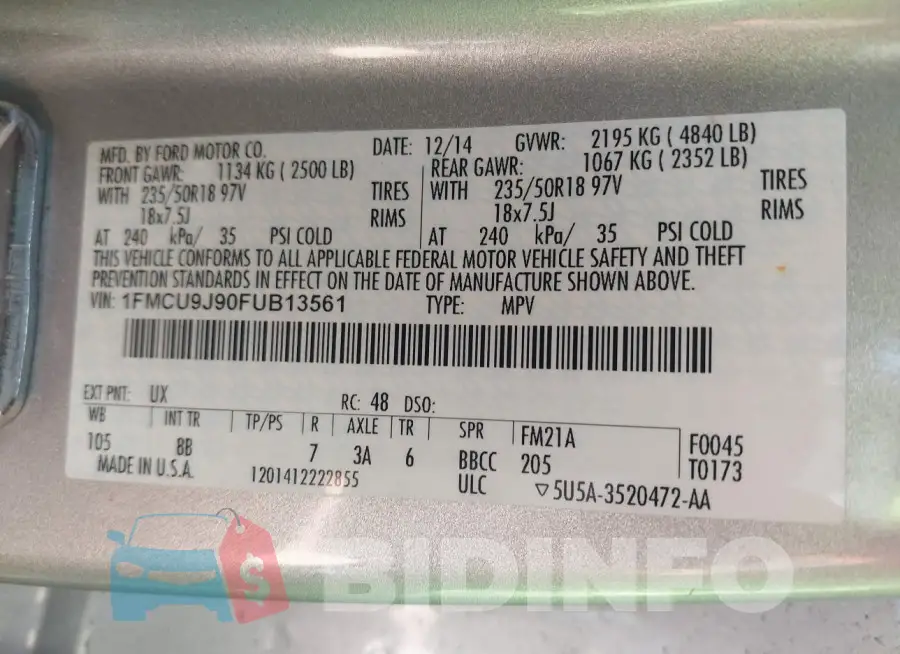 1FMCU9J90FUB13561 Photo# 9