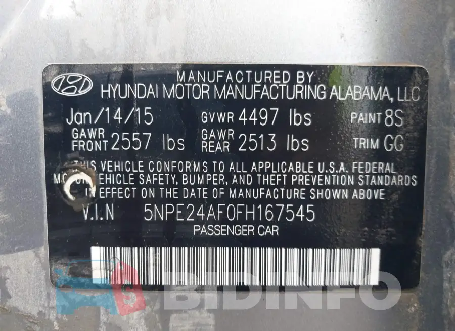 5NPE24AF0FH167545 Photo# 9