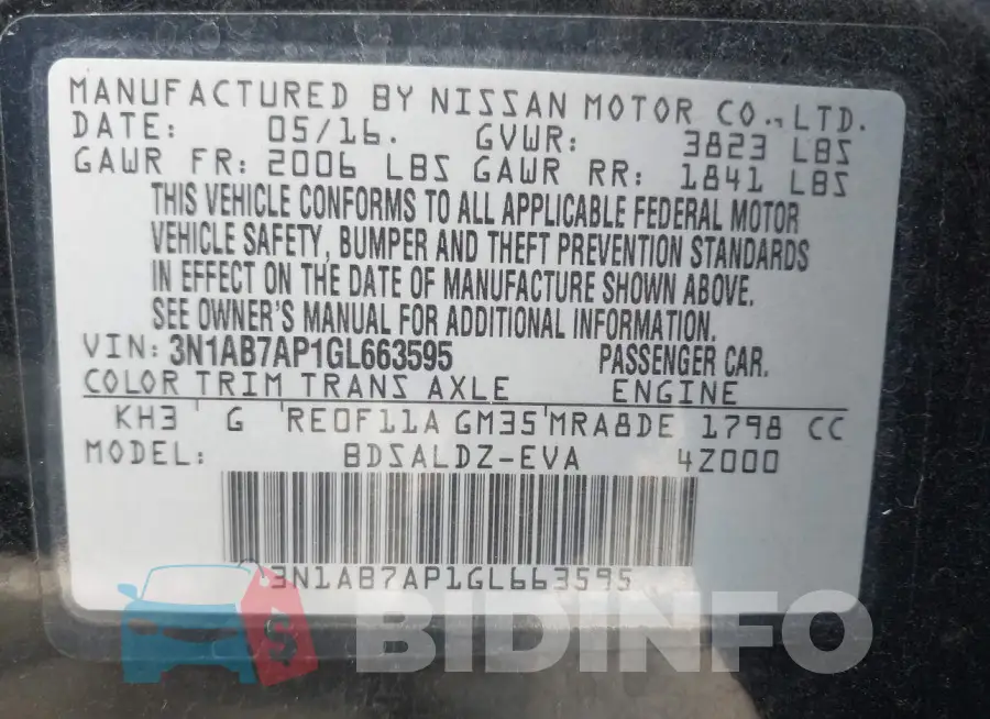 3N1AB7AP1GL663595 Photo# 9