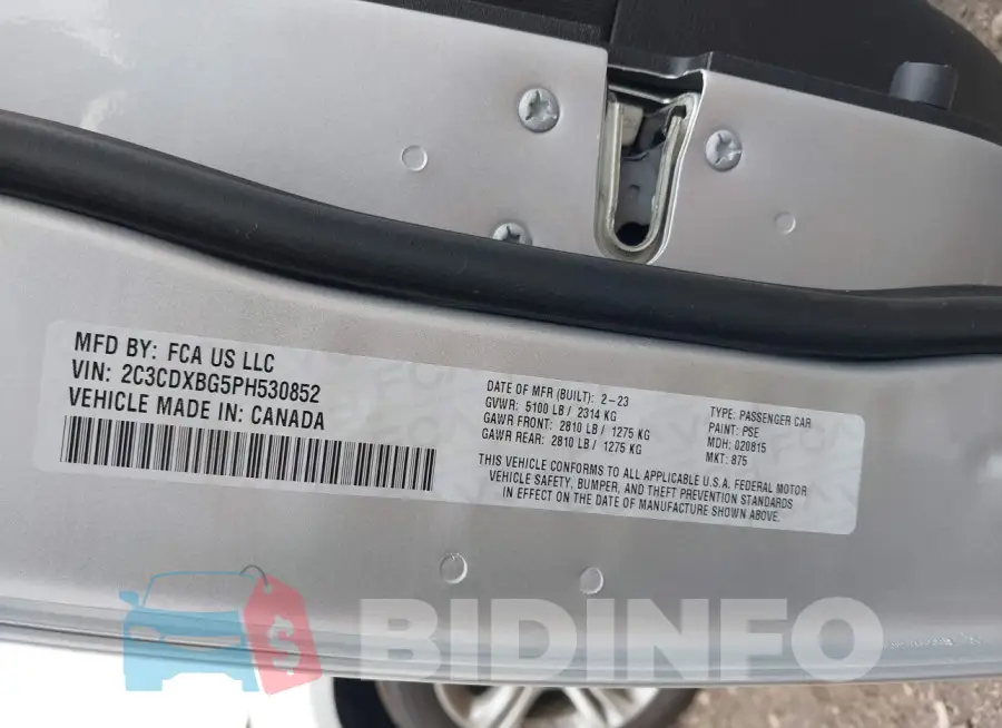 2C3CDXBG5PH530852 Photo# 9