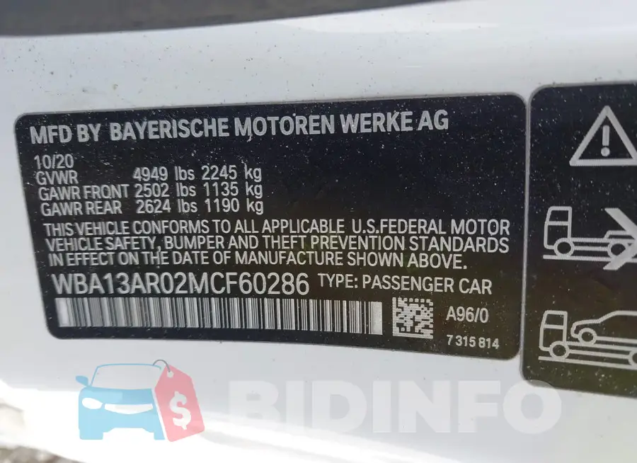 WBA13AR02MCF60286 Photo# 9