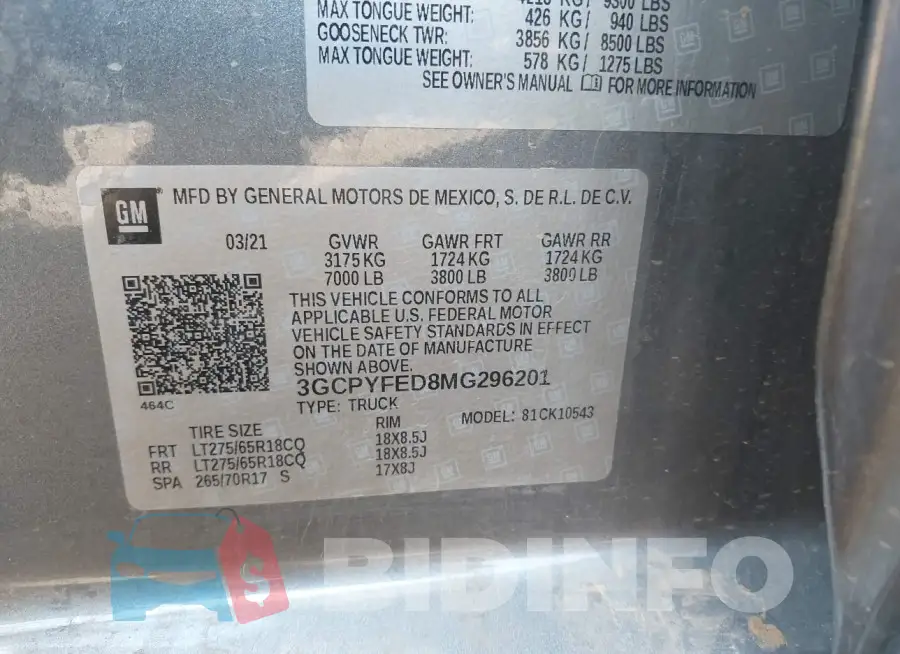 3GCPYFED8MG296201 Photo# 9