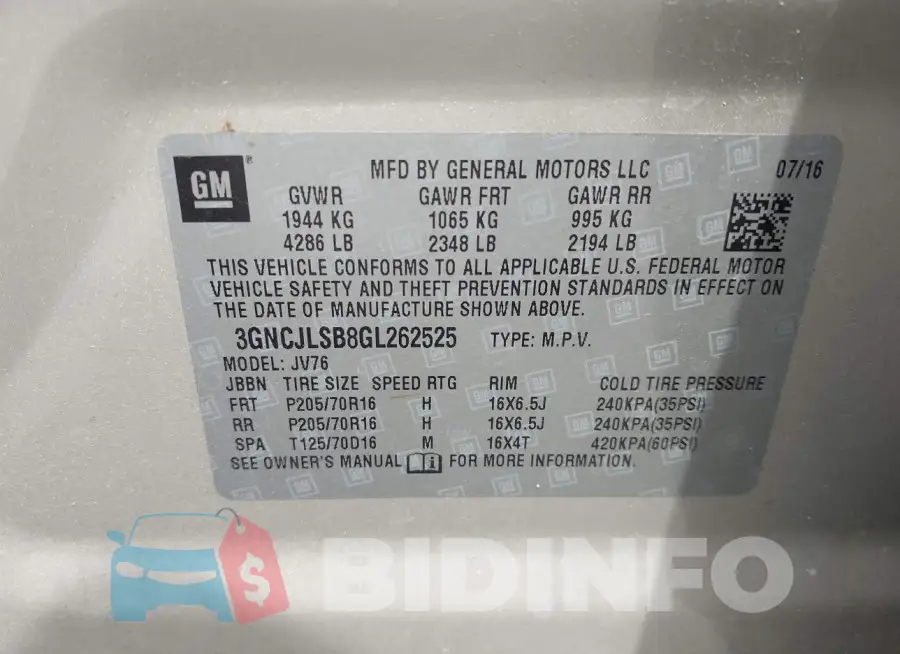 3GNCJLSB8GL262525 Photo# 9