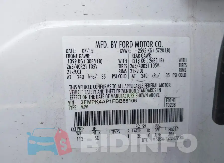 2FMPK4AP1FBB66106 Photo# 9