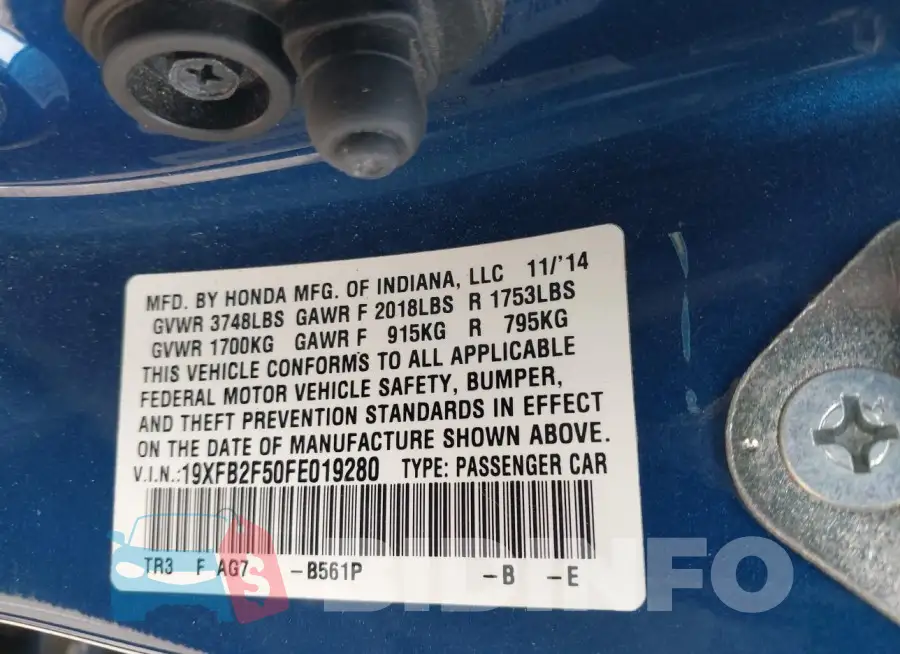 19XFB2F50FE019280 Photo# 9