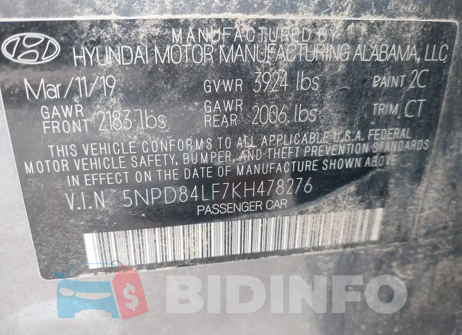 5NPD84LF7KH478276 Photo# 9