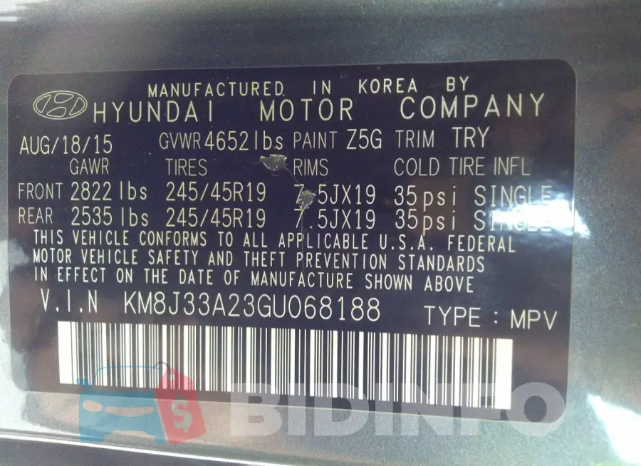KM8J33A23GU068188 Photo# 9