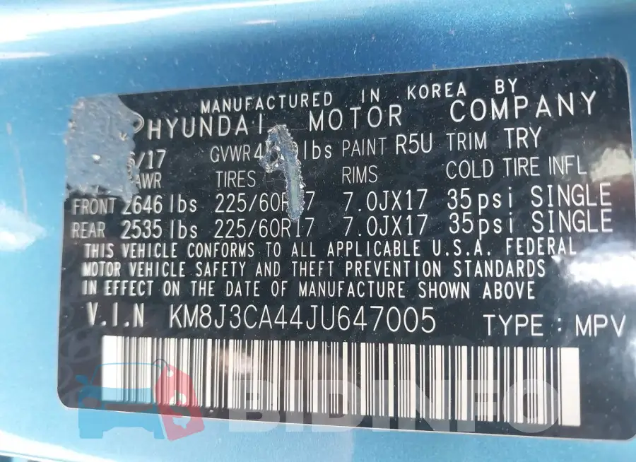 KM8J3CA44JU647005 Photo# 9