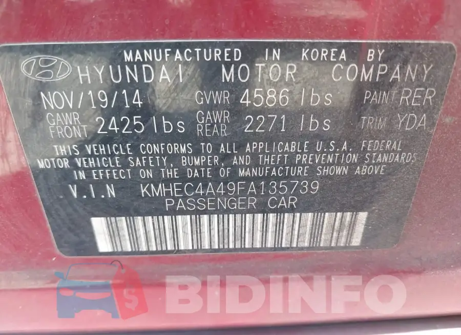 KMHEC4A49FA135739 Photo# 9