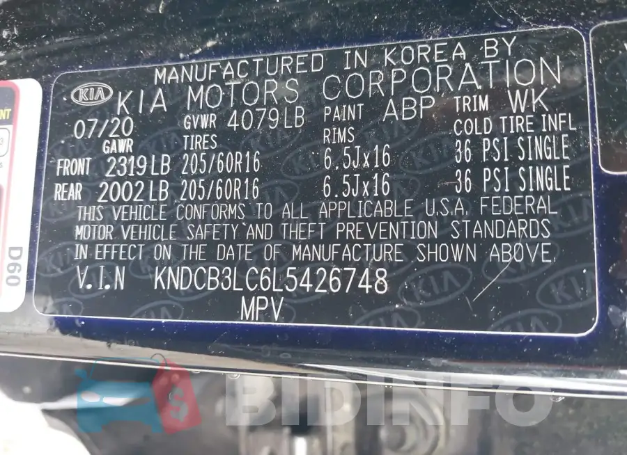 KNDCB3LC6L5426748 Photo# 9