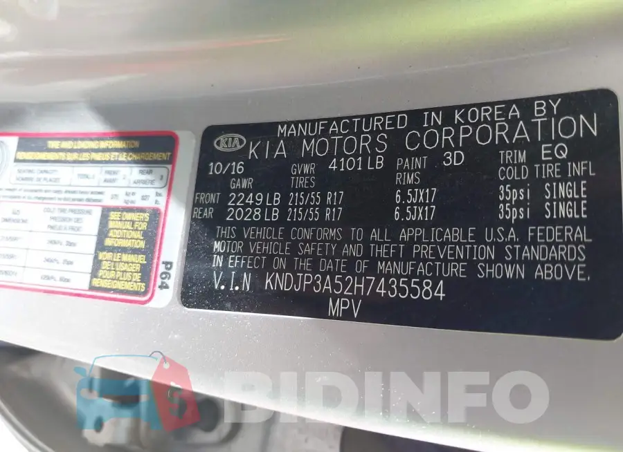 KNDJP3A52H7435584 Photo# 9