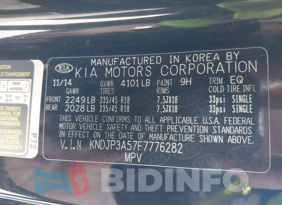 KNDJP3A57F7776282 Photo# 9