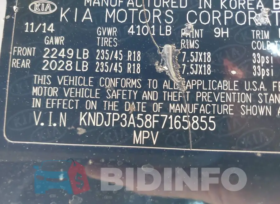 KNDJP3A58F7165855 Photo# 9
