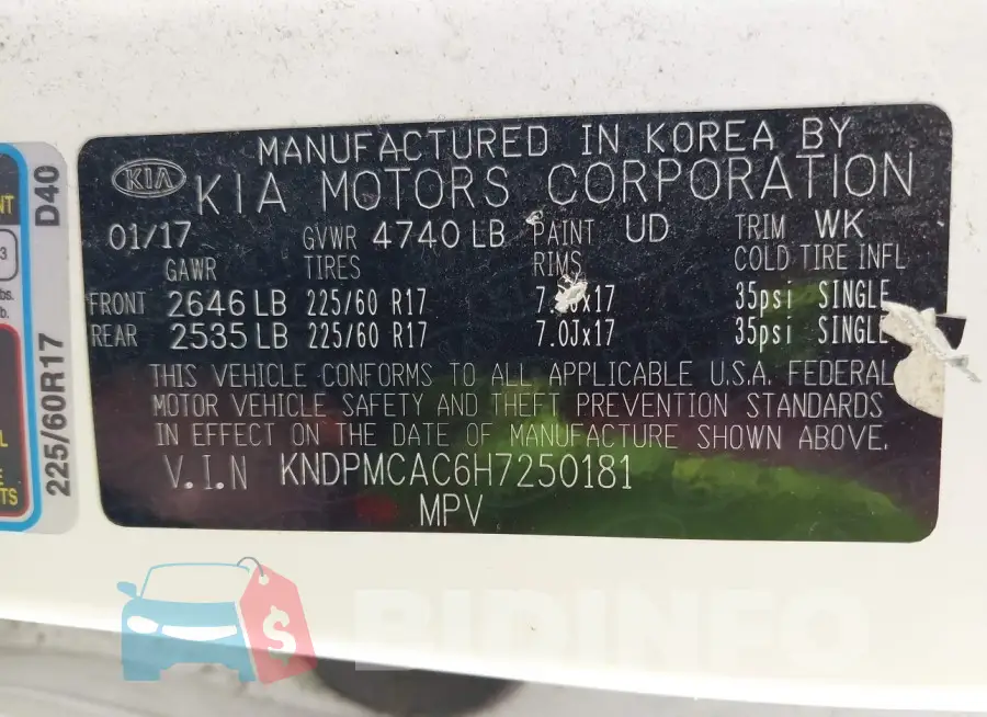 KNDPMCAC6H7250181 Photo# 9