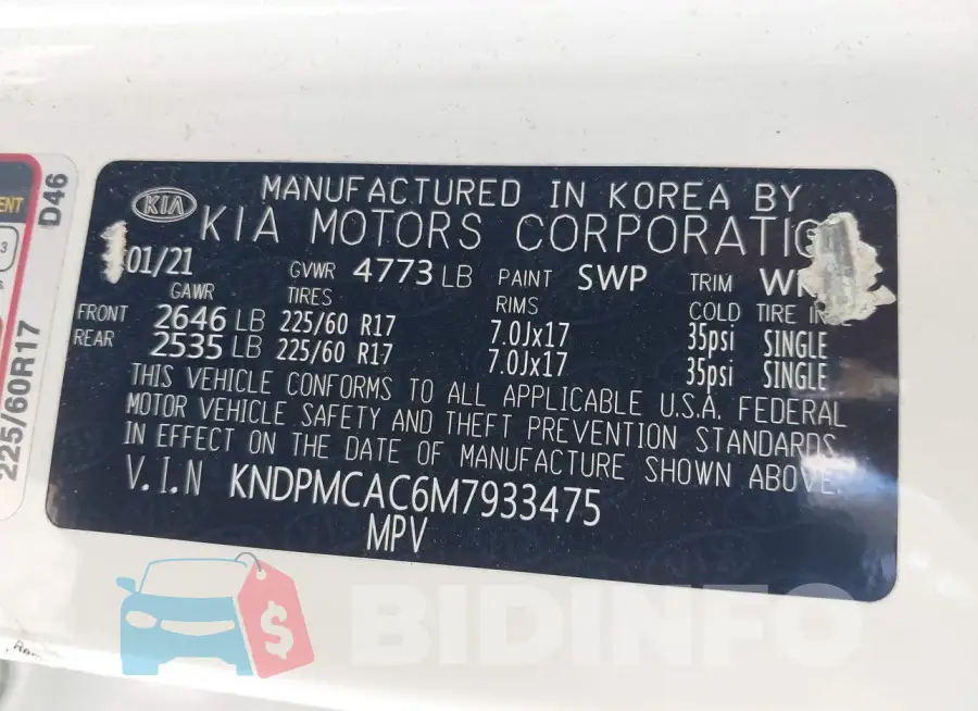 KNDPMCAC6M7933475 Photo# 9