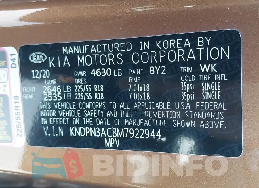 KNDPN3AC8M7922944 Photo# 9