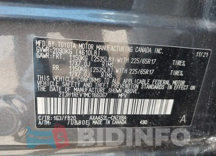 2T3H1RFV1MC166067 Photo# 9