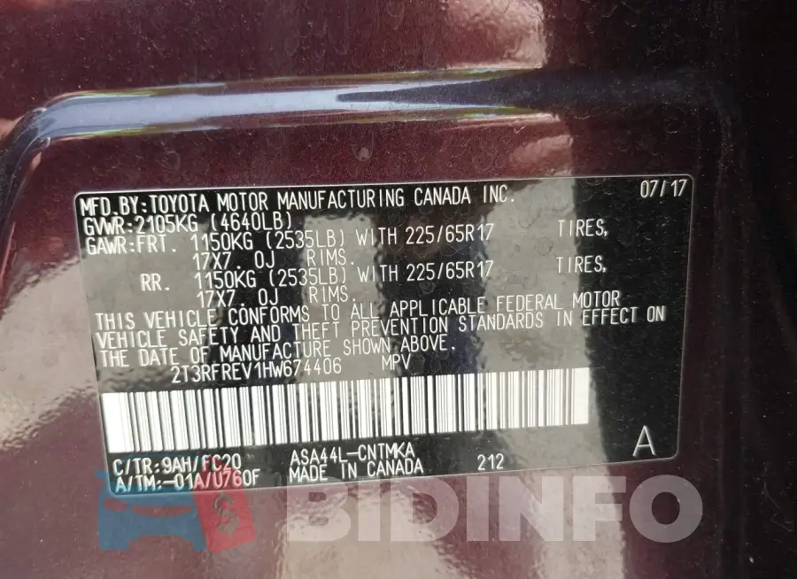 2T3RFREV1HW674406 Photo# 9