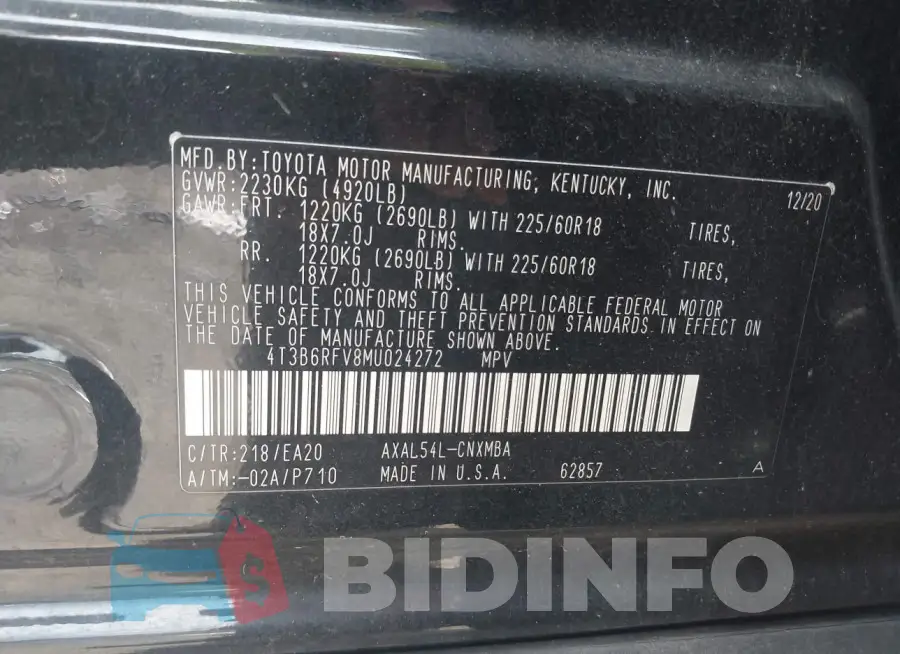 4T3B6RFV8MU024272 Photo# 9
