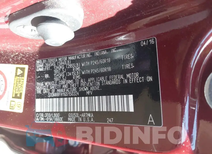 5TDKKRFH1GS150324 Photo# 9
