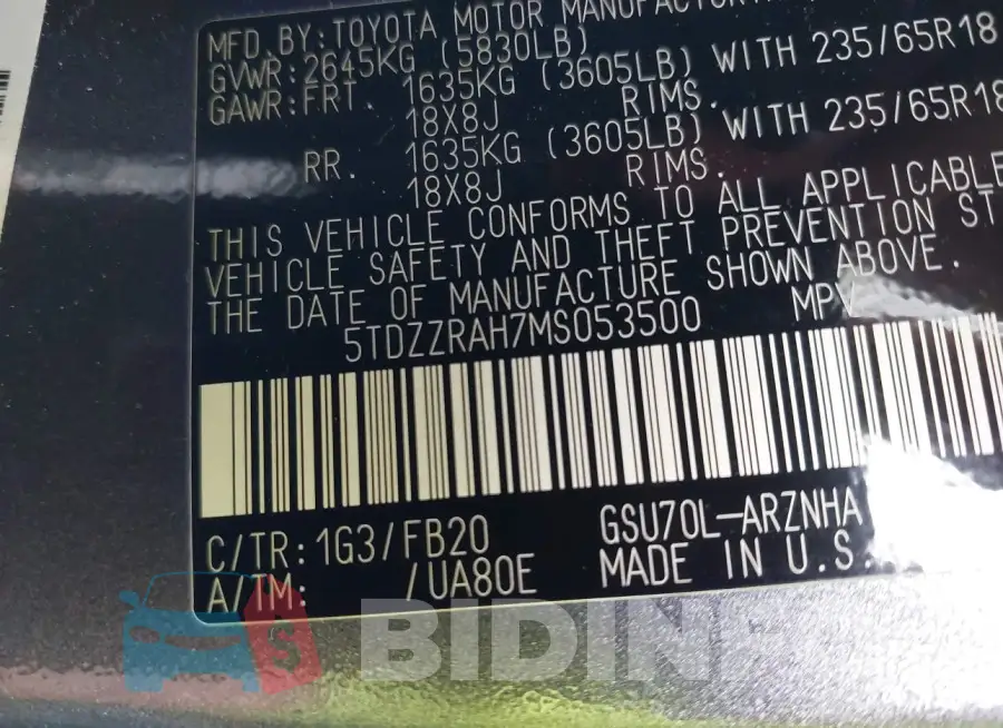 5TDZZRAH7MS053500 Photo# 9