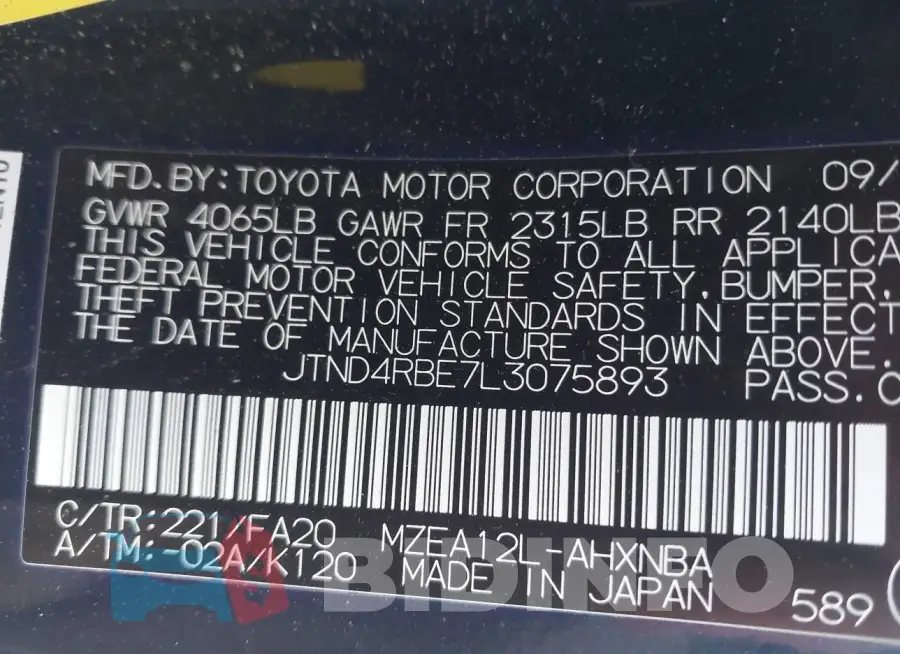 JTND4RBE7L3075893 Photo# 9